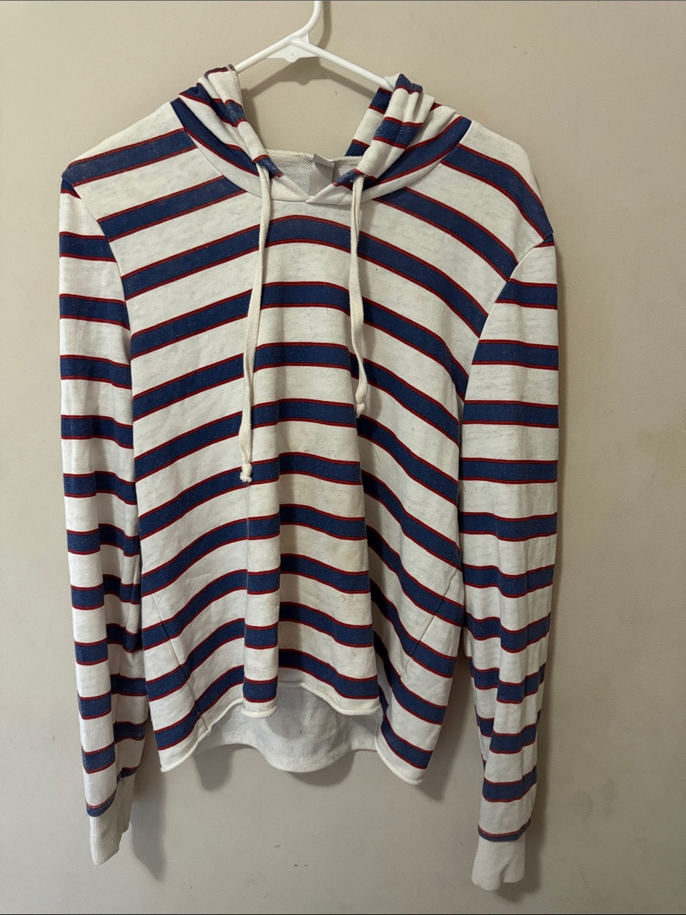 Alternative Women’s Striped Crewneck Sweater - White with Blue & Red Stripes